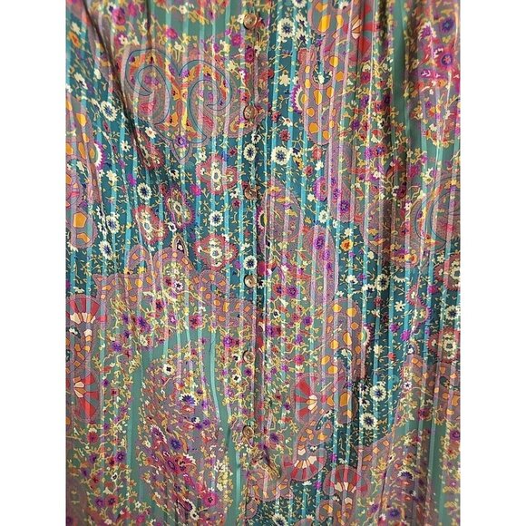 Lady Jennifer Kaftan Style Long Button Dress 18 XXL Paisley Floral Green Bow EUC - Picture 6 of 15